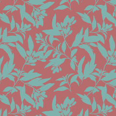 Simple monochrome two-color seamless pattern with flowers silhouette.