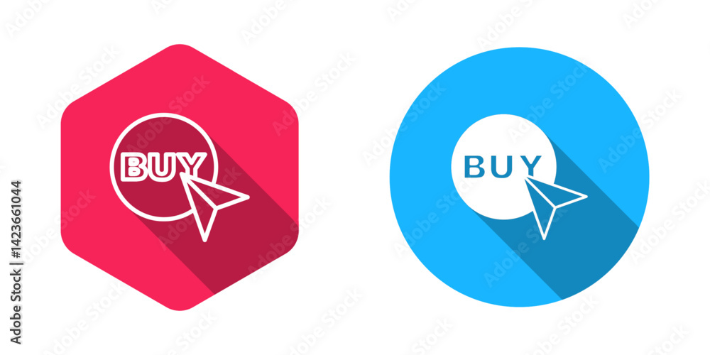 Aufkleber filled and outline buy button icon isolated with long shadow background. vector