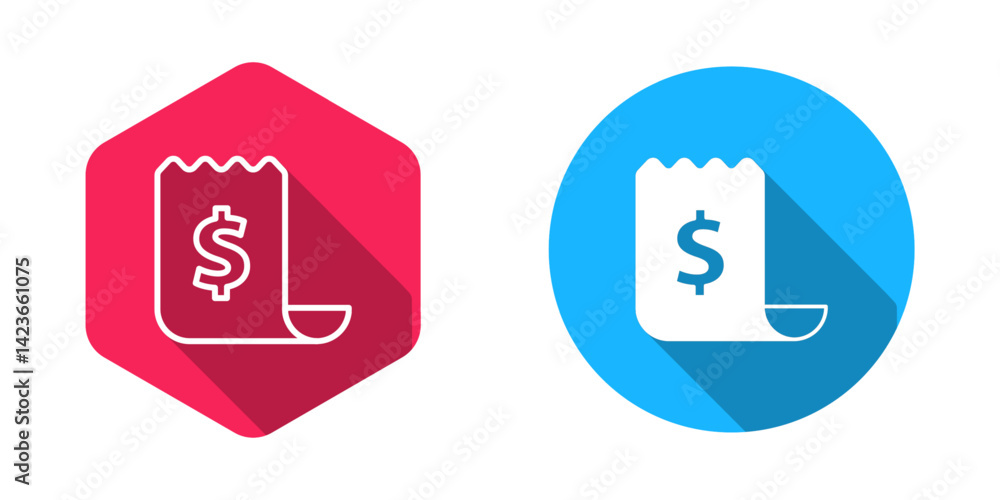 Poster filled and outline paper check and financial check icon isolated with long shadow background. paper 
