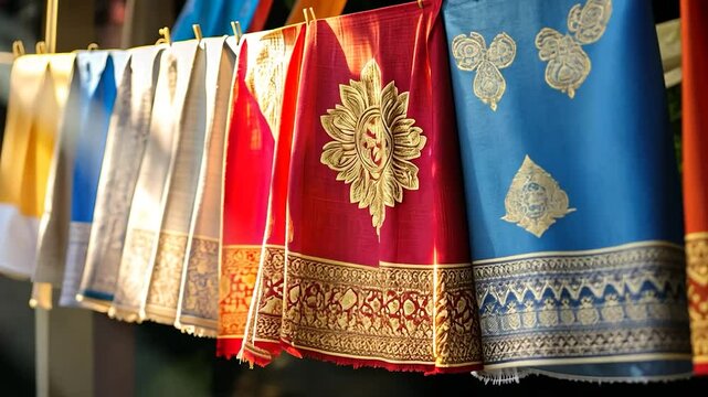 Colorful Fabrics Drying Outdoors
