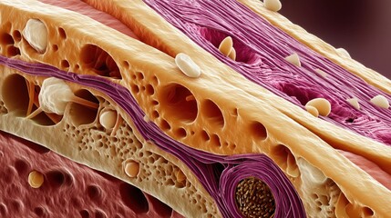 Sturge-Weber Syndrome Awareness Month. Dermatological cross-section of skin showing the histological features of a port-wine birthmark, with enlarged capillaries and venules in the papillary dermis.