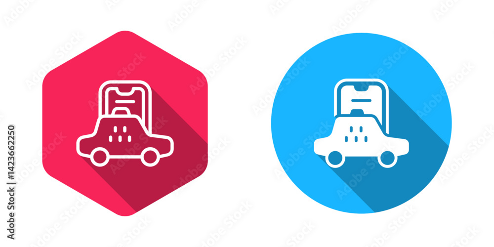 Poster filled and outline taxi mobile app icon isolated with long shadow background. mobile application tax