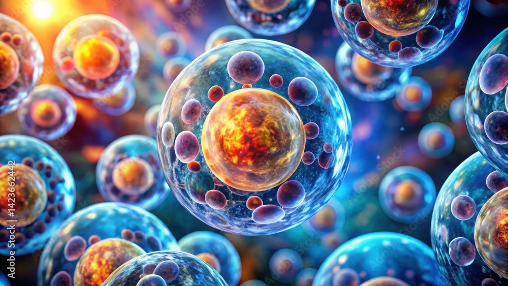 Poster artistic representation of stem cell division process in gigapixel format