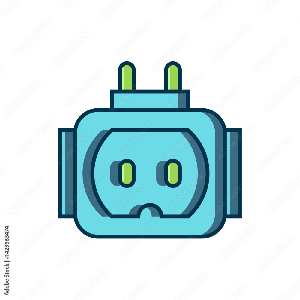 Poster filled outline tee plug electric with clipping path icon isolated on white background. flat filled o
