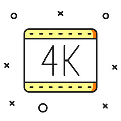 Obraz premium Filled outline 4k movie, tape, frame icon isolated on white background. Flat filled outline style with shadow. Vector