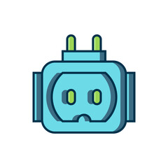 Filled outline Tee plug electric with clipping path icon isolated on white background. Flat filled outline style with shadow. Vector