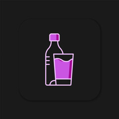 Filled outline Bottle of water with glass icon isolated on black background. Soda aqua drink sign. Flat filled outline style with shadow. Vector