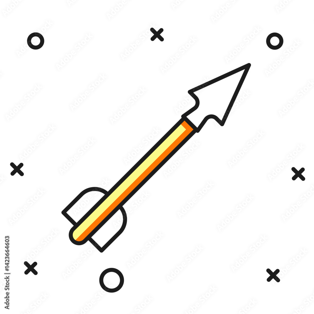 Poster filled outline medieval arrow icon isolated on white background. medieval weapon. flat filled outlin