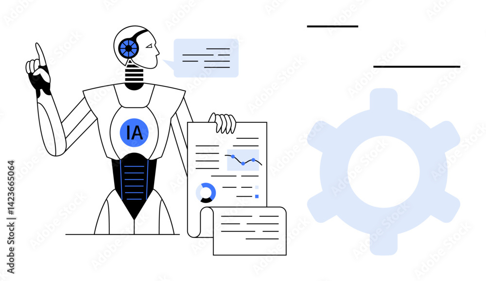 Aufkleber ai robot explaining analytical data using charts and documents. ideal for innovation, technology, da