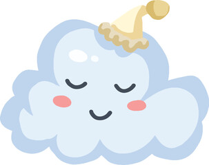 Cute Cartoon Cloud Sleeping with a Nightcap