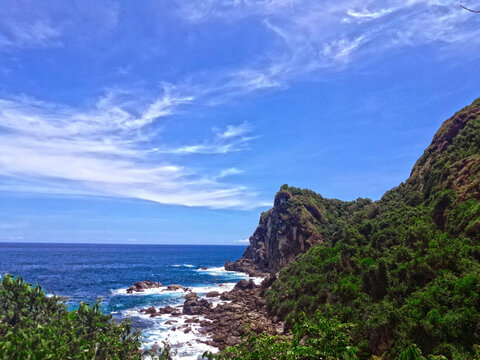 cliff at the beach of java coastline