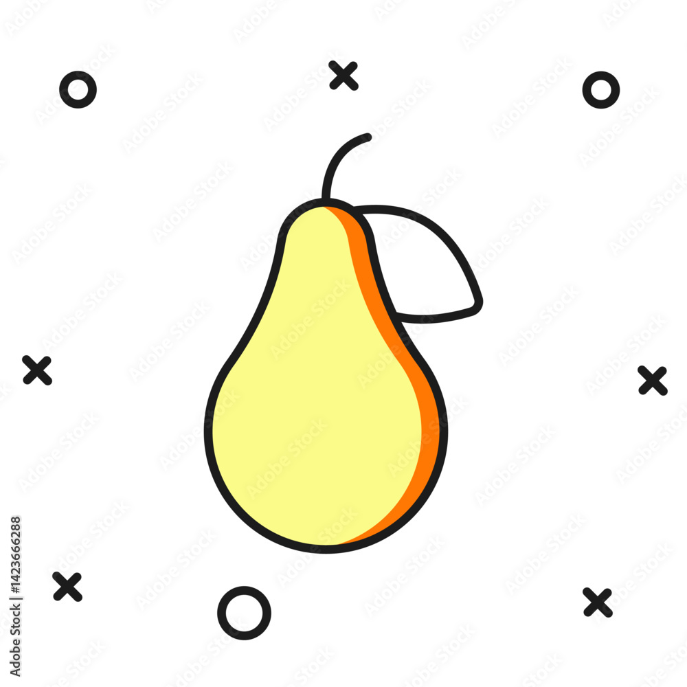 Poster filled outline pear icon isolated on white background. fruit with leaf symbol. flat filled outline s
