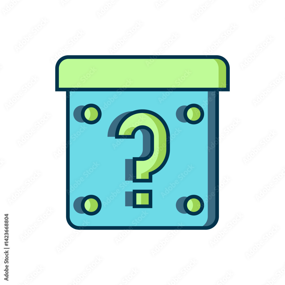 Poster filled outline mystery box or random loot box for games icon isolated on white background. question 