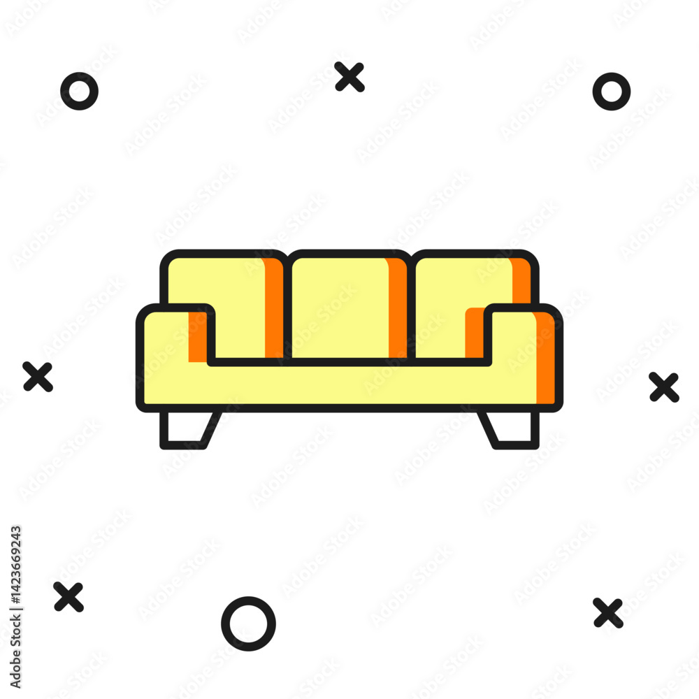Poster filled outline sofa icon isolated on white background. flat filled outline style with shadow. vector