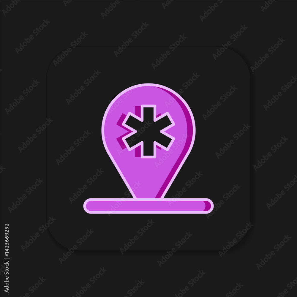 Poster filled outline medical map pointer with cross hospital icon isolated on black background. flat fille