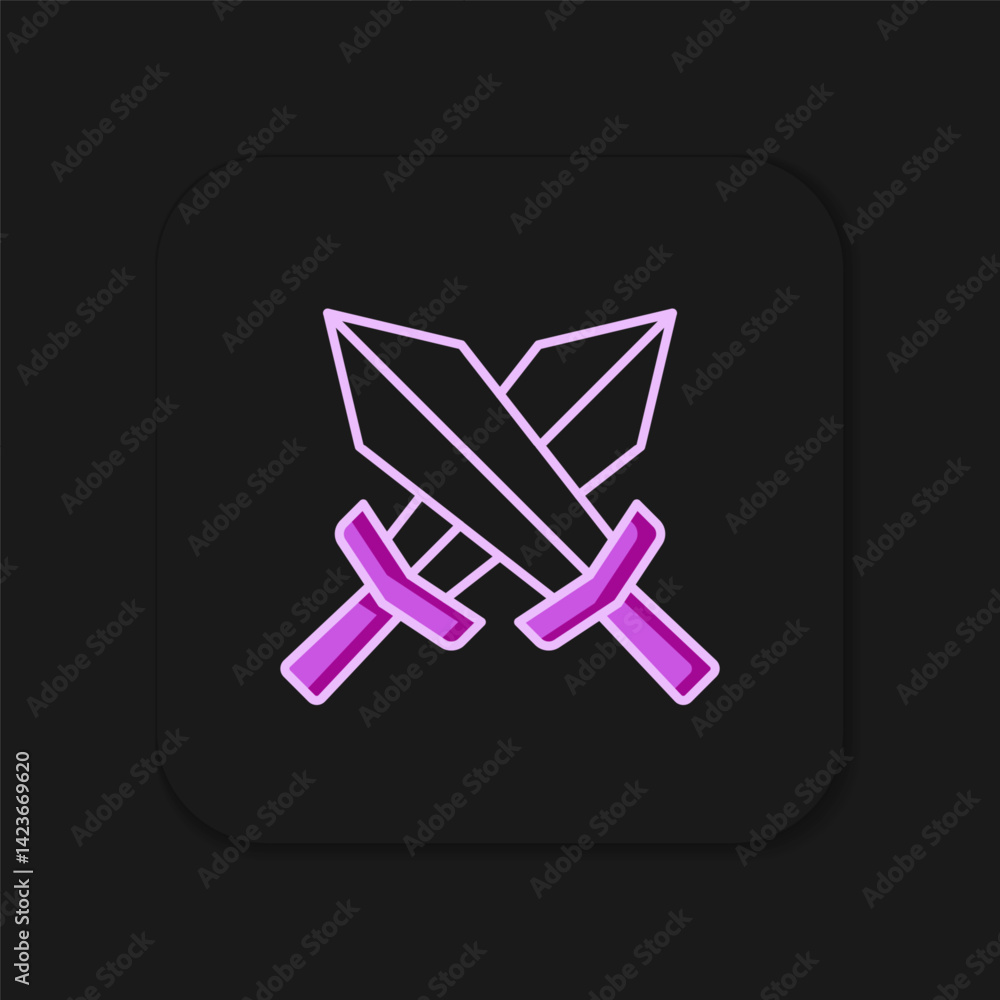 Poster filled outline sword for game icon isolated on black background. flat filled outline style with shad