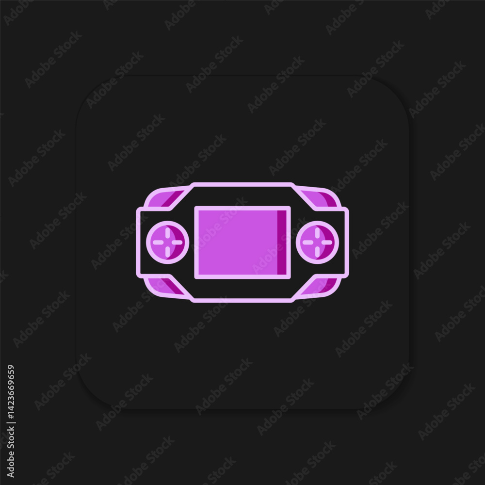 Poster filled outline portable video game console icon isolated on black background. handheld console gamin