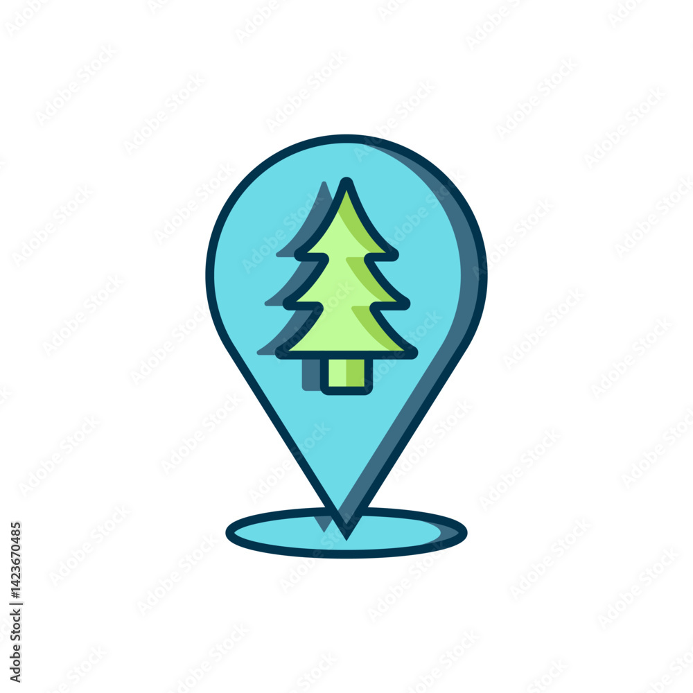 Poster filled outline location of the forest on a map icon isolated on white background. flat filled outlin