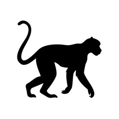 Isolated black silhouette of a monkey walking vector illustration animal wildlife primate ape mammal zoo jungle forest nature tropical animal silhouette