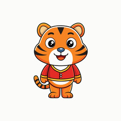 Cute cartoon striped red tiger. Printing for children's T-shirts, greeting cards, posters. Hand-drawn vector stock illustration