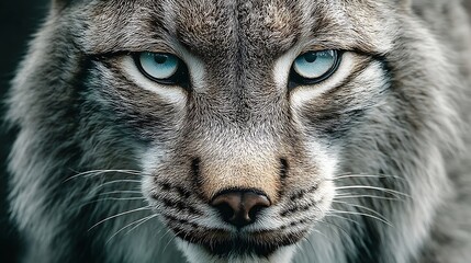 Obraz premium A wild feline portrait captures the intense eyes of a lynx, a furry carnivore Close up of feline face with blue eyes.