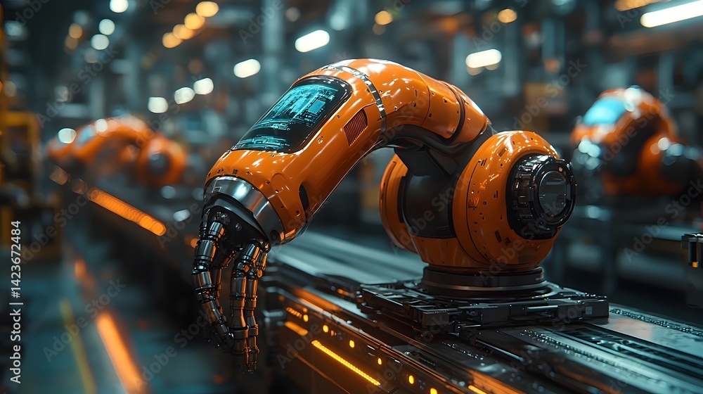 Poster futuristic robotic manufacturing hub with advanced assembly automation
