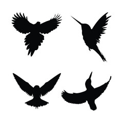 Set of black bird silhouettes vector. 