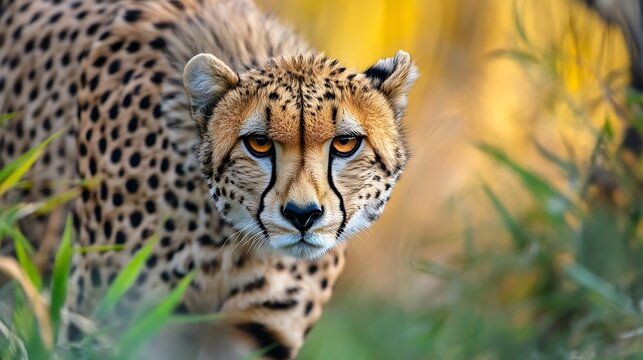 Cheetah Staring Intently Through Grass in Natural Habitat Wildlife Encounter