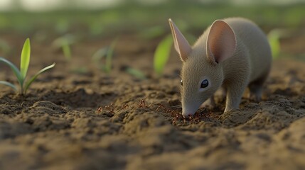Bandicoot Foraging for Ants in the Soil of a Field