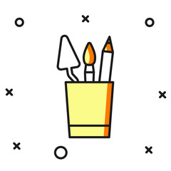 Filled outline Pencil case stationery icon isolated on white background. Pencil, pen, ruler in a glass for office. Flat filled outline style with shadow. Vector