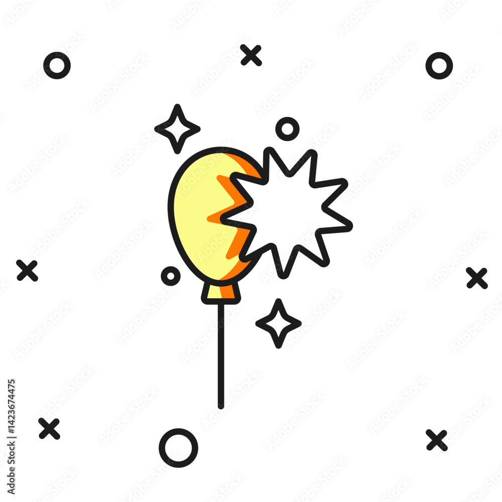 Poster filled outline balloons with ribbon icon isolated on white background. flat filled outline style wit