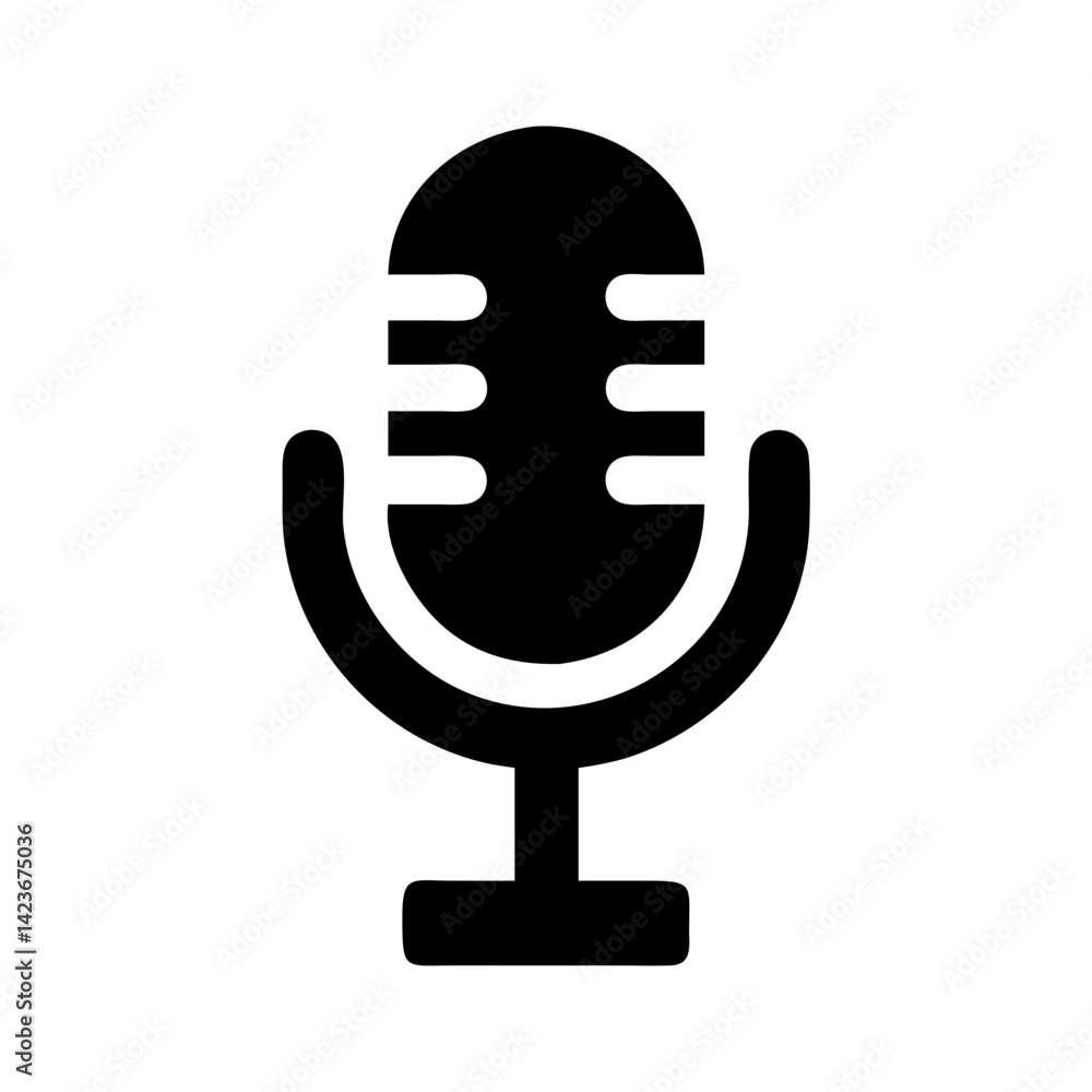 Poster microphone vector icon for podcasting audio recording studio and voice over broadcasting design elem