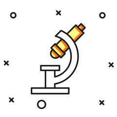 Filled outline Microscope icon isolated on white background. Chemistry, pharmaceutical instrument, microbiology magnifying tool. Flat filled outline style with shadow. Vector