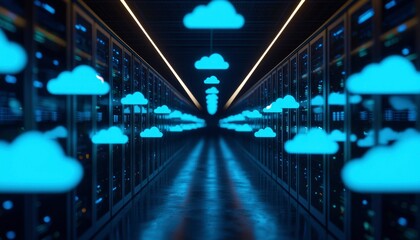 Fototapeta premium Futuristic server room with cloud computing