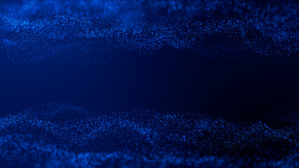 Digital particle wave and light abstract background concept. Dot on blue background. 3D rendering