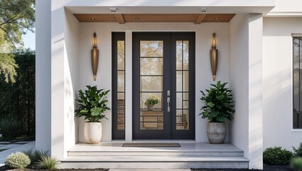 This front door pairs minimalist design with modern flair for a stunning entrance