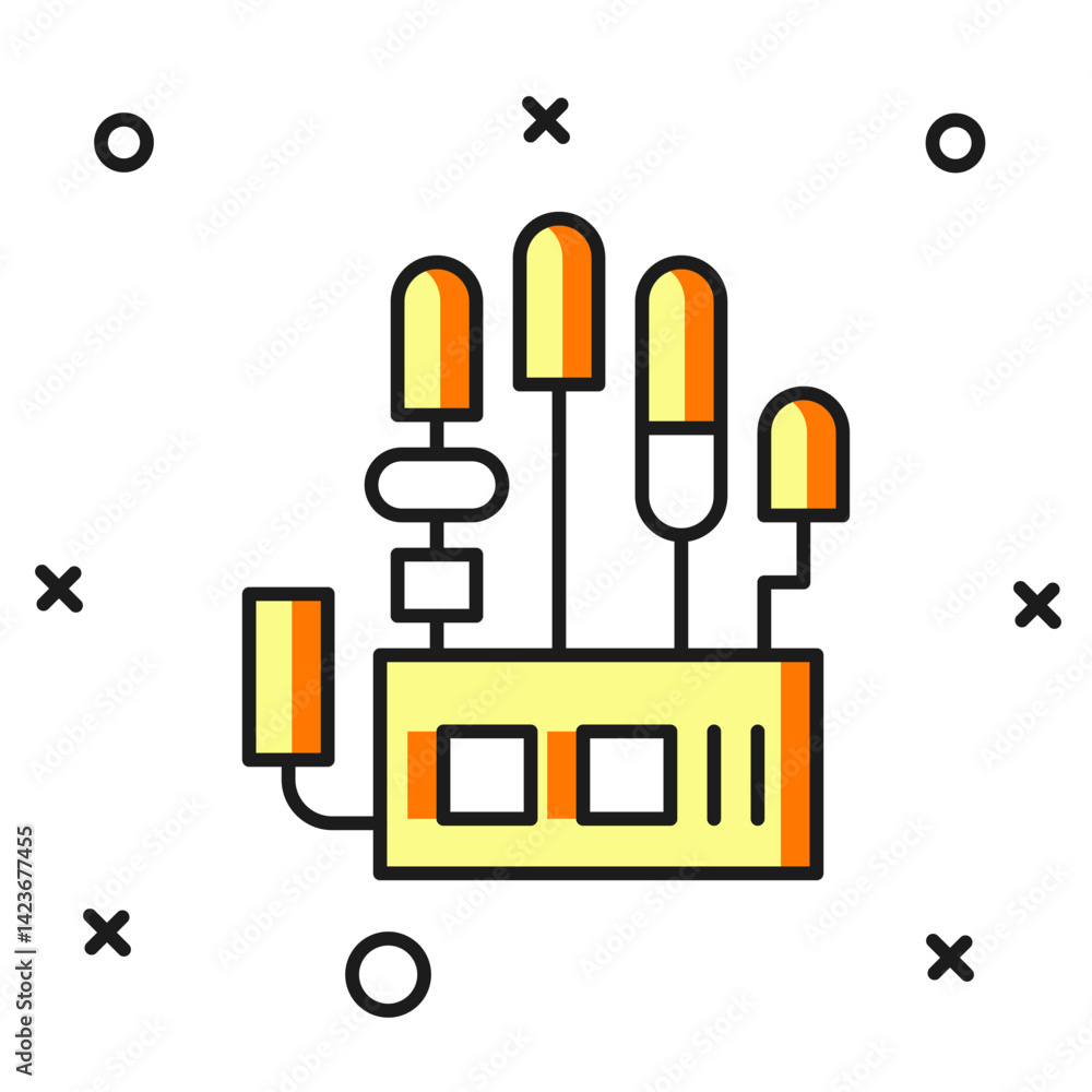 Poster filled outline mechanical robot hand icon isolated on white background. robotic arm symbol. technolo