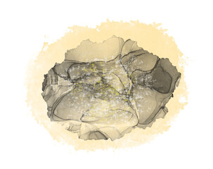 Luxury ink blot, abstract art, in beige and grey tones, for design projects. On transparent background.