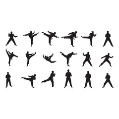 Dynamic Martial Arts Silhouette Vector Collection with Kicks and Punches