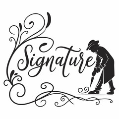 Professional Signature Silhouette Illustration: Elegant Black Script, Ornate Flourishes.