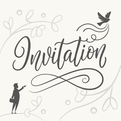 Wedding Invitation Design: Elegant Calligraphy, Dove.