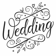 Wedding Calligraphy Design: Elegant Swirls, Leaves.