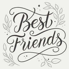 Best Friends Calligraphy Design - Elegant Handwritten Script with Floral Frame.
