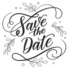Elegant Save the Date Calligraphy Design with Floral Accents - Wedding Invitation.