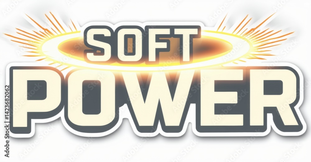 Aufkleber Image displays text SOFT POWER in bold, stylized lettering. Yellow glows radiate from behind words, creating dynamic visual effect. White outlines define letters.