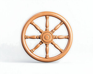 Fototapeta premium Polished wooden wheel with twelve spokes against a white background