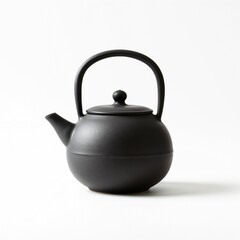 Modern black teapot on a minimalist white background  