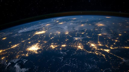 Earth at Night View From Space with City Lights Glowing