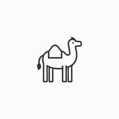 Hand drawn cartoon camel illustration. Camel in the desert landscape, colorful cartoon vector illustration.