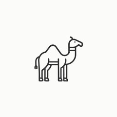 Hand drawn cartoon camel illustration. Camel in the desert landscape, colorful cartoon vector illustration.